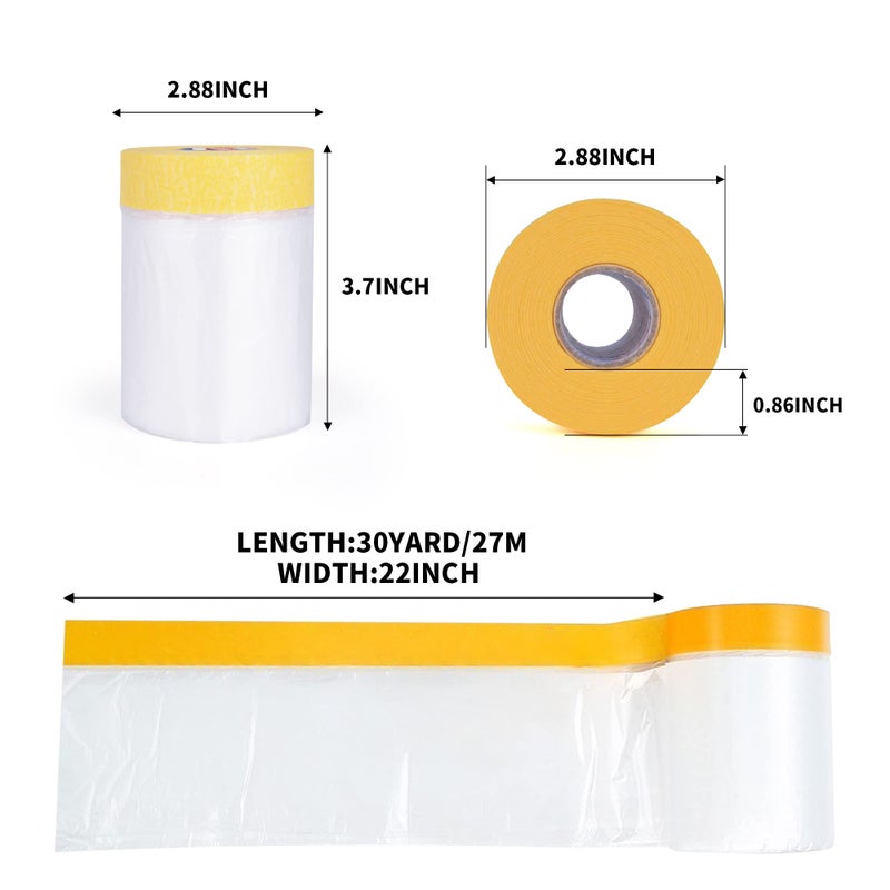 TAPEBEAR Pre-Taped Masking Film, Tape and Drape, Plastic Sheeting Roll, Automotive Painters Masking Tape Film, Plastic Sheeting Cover for Appliance and Furniture, 22inch X 30yard, 3Rolls - Image 3